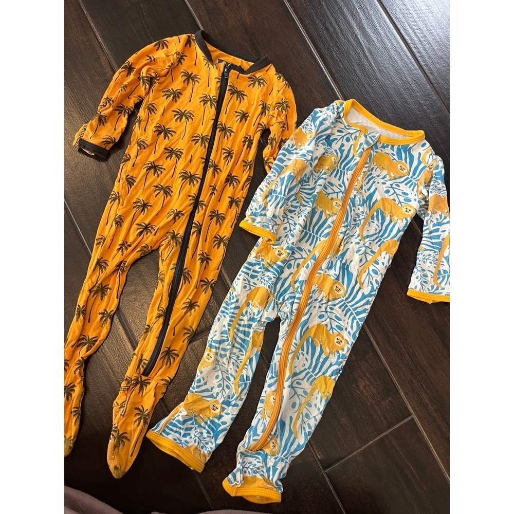 Kickee Pants Bamboo Viscose Footie Sleeper Bundle 6-9 Months Palm Tree Monkey